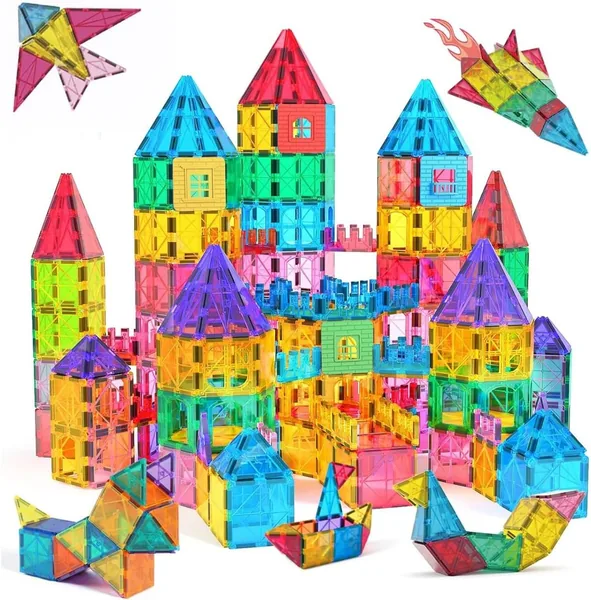 100-Piece Magnetic Tiles Building Blocks for Kids