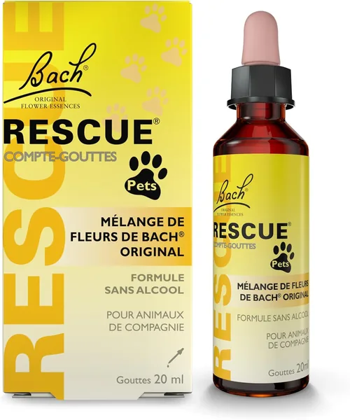 Dropper pour Animaux de Compagnie RESCUE 20 ml, Sérénité pour les Animaux, Idéal pour le Voyage, la Visite Vétérinaire, le Toilettage, le Bruit, la Solitude, Sans Alcool