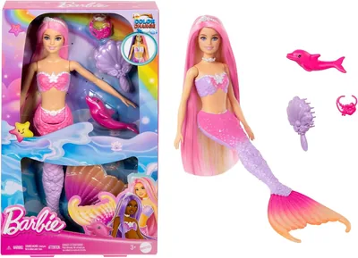 Barbie Malibu Mermaid avec accessoires de cheveux, dauphin en peluche et changement de couleur d'eau - HRP97 | Meilleur Prix