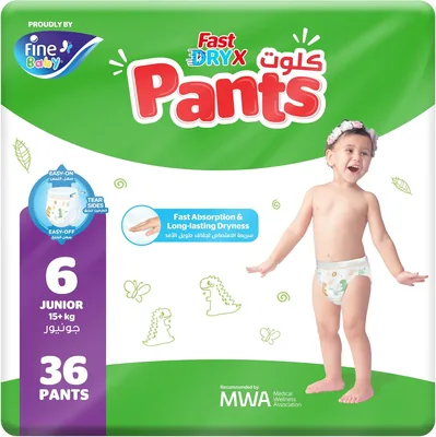 Fine Baby Fast Dry Pants Size 6 Junior 15kg+ (36 Diapers) - 32% Off