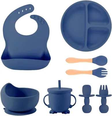 Raganet, Juego de Platos y Cubiertos para Bebé de Silicona, Set de 8 Piezas Libres de BPA