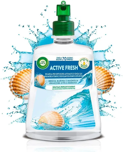 Airwick Active Fresh Air Freshener, Automatic Gas Free Spray Diffuser Refill with Sea Breeze and Magnolia Fragrance, 237 ml (Pack of 1)