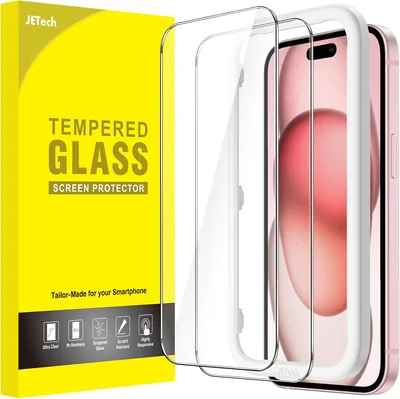 JETech Beschermer voor iPhone 15 scherm, bubelfree, volledige dekking van 6.1-inch Tempered Glass Film