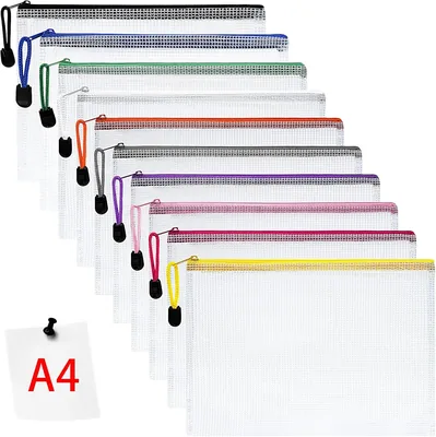 Vicloon 10 Pack A4 Plage Zipper Fichier Pliable Fichier Mesh pour Écoles, Bureau, Tâches et Voyages (Coloré)