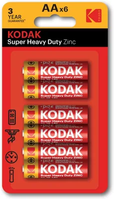KODAK Double A 1.5V Carbon Zinc Batteries - 6 Blister Pack (14% Off)