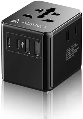 AUNNO Universal Travel Adapter - 2 USB C & Ports