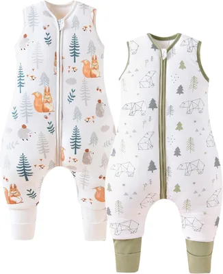 Chilsuessy Schlafsäcke mit Beinen, 1.5 Tog, 100% Baumwolle, Alljahres-Schlafsack mit Füßen, Eichhörnchen und Waldbär, 80 cm