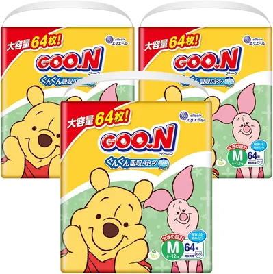 Goon スーパー吸収パンツおむつ（6-12kg），192枚（64×3）ケース販売、ディズニーデザイン、Amazon.co.jp限定、パンツM S