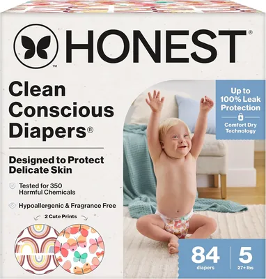 The Honest Company Comfort Dry - Pañales desechables hipoalergénicos sin fragancias para piel sensible