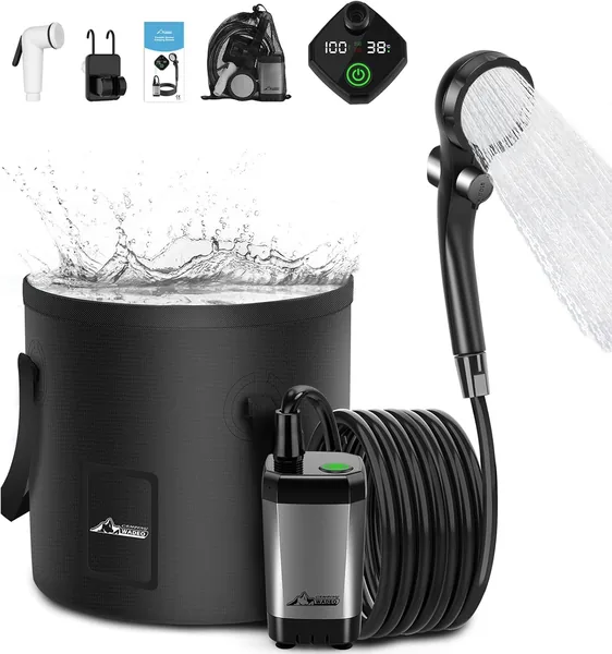 WADEO Verbeterde draagbare douche, kampeerdouche met oplaadbaar 4500mAh batterij en zinkend bodemontwerp, buitendouche met 19% korting