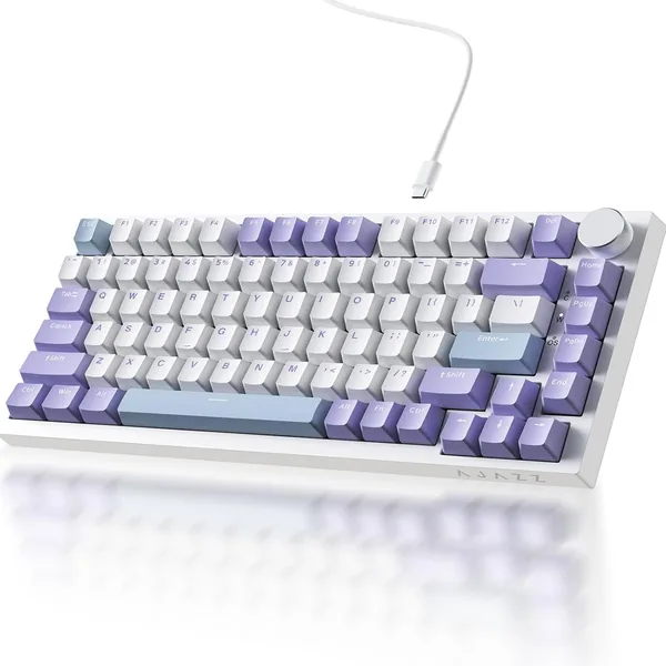 Ajazz AK820 75% Wired Mechanical Gaming Keyboard with Volume Knob, Creamy Quiet Custom Gasket Mounted Keyboard, Hot Swappable 3/5 Pin, South-Facing RGB, PBT Keycaps for PC Mac Game
