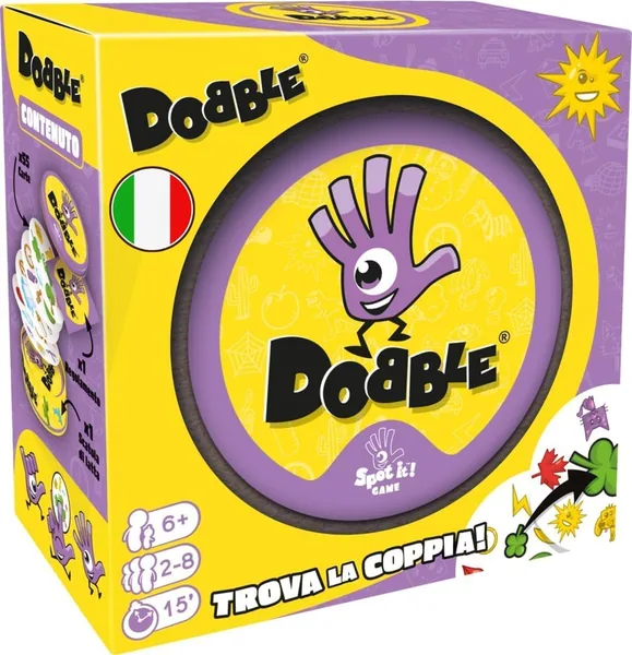 Asmodee DOBBLE - Quick and Fun Board Game for Families, Children and Friends - Travel Playing Cards - 2-8 Players - 6+ Years Old - Italian Edition