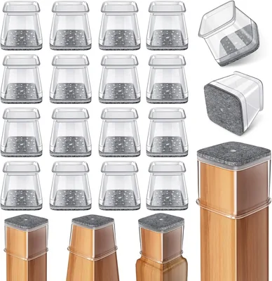 24 Pcs Chair Leg Floor Protectors Square, Silicone Felt Furniture Leg Pads Caps Covers for Hardwood 