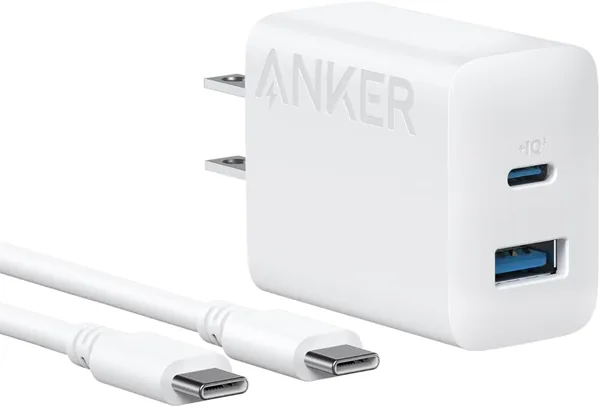 Anker Charger (20W, 2-Port) with USB-C & USB-C Cable