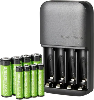 Amazon Basisk Rechargebara NiMH Batterier, (4 AA och 4 AAA) med Batteriladare för 4 Batterier, EU-stekad, 8 delar, Schwarz
