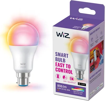 WiZ Smart Colour Bulb, A60 8.5W App-Controlled Light Bulb | Colour, Motion Sensor Activation, Blueto