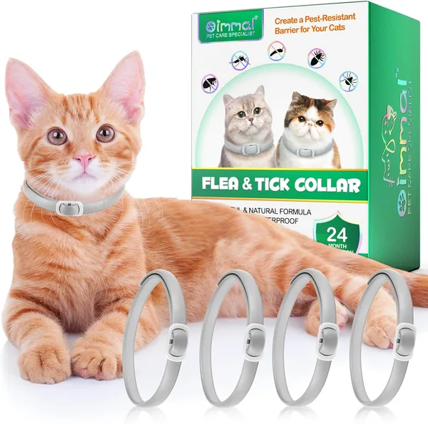 Collar pour chat anti-puces et tiques (4 unités) - Traitement naturel - Imperméable - 24 mois