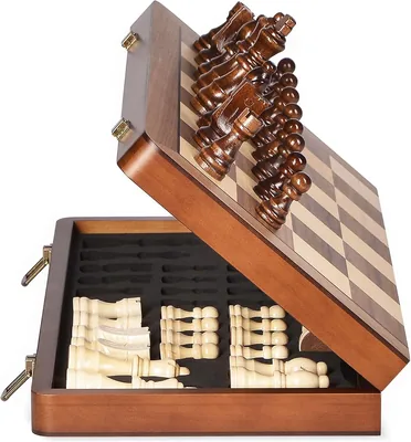ELONGDI 15" Wooden Chess Set with Magnetic Pieces - Folding Chessboard
