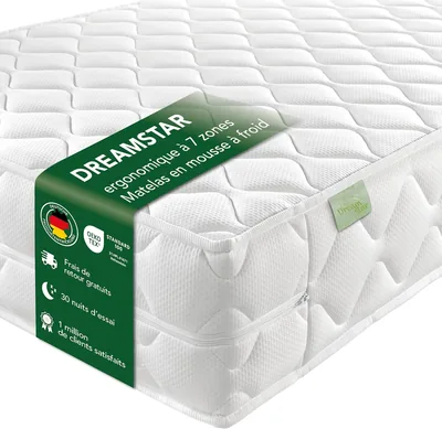 Mattress DREAMSTAR Ergo Flex XXL Duo Orthopédique, Mousse Froid 7 Zones, 22 cm d'Épaisseur, Certifié Oeko-Tex, Fermeté 2 et 3, 90 x 200