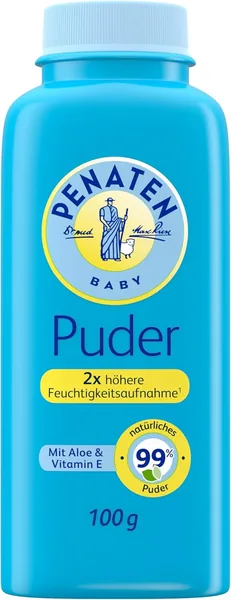 Penaten Natural Baby Powder with Aloe & Vitamin E, Powder Based on Corn Starch, Gently Nourishes Baby Skin, Fresh and Dry Skin Feeling