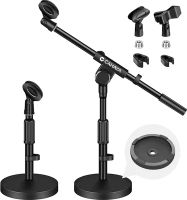 Support de Microphone CAHAYA 2 en 1 avec Deux Clips et Étui Câble, Base en Fer Stable, Ajustable en Hauteur 180°, pour Réunions