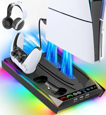 Rykser PS5 Stand with Cooling & RGB for Disc/Digital PS5