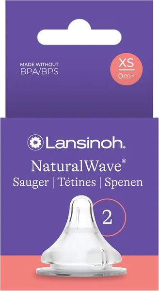Lansinoh NaturalWave Extra Slow Flow Teats Extra Slow Flow - Specially Designed for Newborns - 0 Months + (Pack of 2)