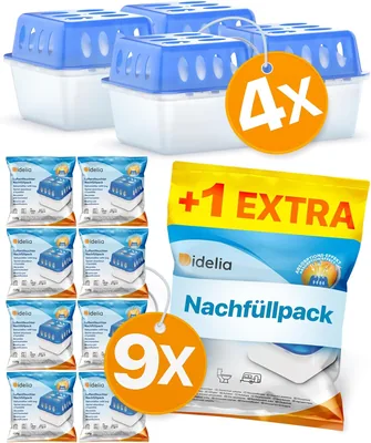 Idelia® 4 x Dekontaminatoren ohne Strom - Raumdéfeuchter für Küche, Bad und Wohnzimmer bis 40 m², 4x4