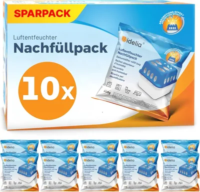 Idelia® 10 x Entfeuchterkörner, 400 g, Wirtschaftspaket aus 10 Auffüllpackungen für Entfeuchter, M
