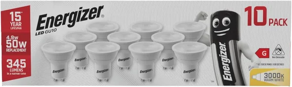 Energizer GU10 LED Bulbs Warm White 3000K Light Bulb Pack of 10