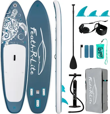 FEATH-R-LITE Inflatabile Stand Up Paddle Board Ultraleggero - Accessori SUP: Pagaia Regolabile, Pompa, Zaino, Leash, Finno