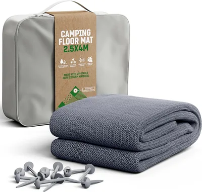 GardenGloss Tent Mat - Outdoor Camping Mat, Väderbeståndig - Campingmatten Med 12 Snabba Naglar & Transportfalk