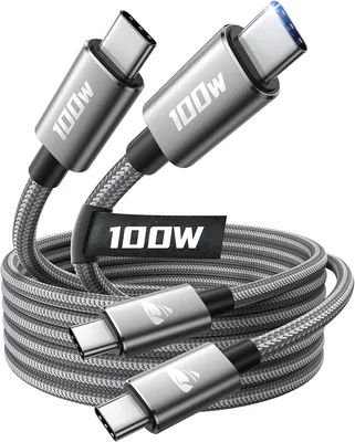 Aioneus USB C Kabel 100 W [2 Stück 2m + 2m] USB C auf USB C Ladekabel PD Schnellladekabel USB C Nylon Ladekabel