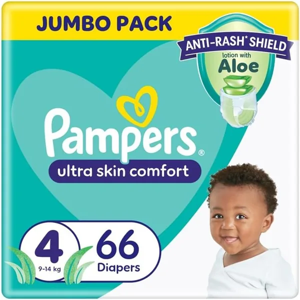 Pampers Baby Dry - Size 4 (9-14 kg), Jumbo Pack (66 Nappies) + Lotion with Aloe - 39% Off