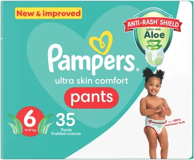 Pampers Anti-Rash Shield Pants - Size 6 (14-19 kg), 35 Diapers, Lotion with Aloe Vera 28% Off
