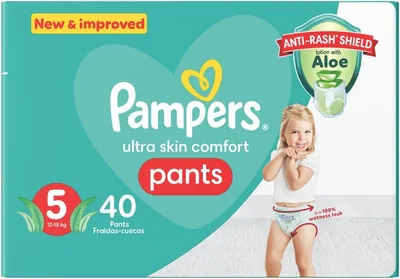 Pampers Anti-Rash Shield Pants Size 5 (12-18 kg) 40 Nappies, Lotion With Aloe - 17% Off
