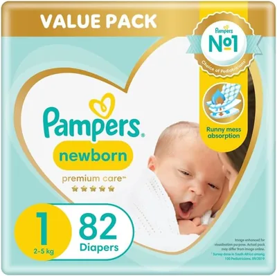 Pampers Premium Care Newborn Size 1 (2-5 kg) - 82 Nappies, Airflow Skin Comfort - 50% Off