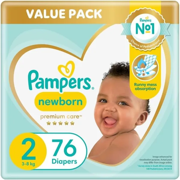 Pampers Premium Care Newborn Size 2 Nappies, 76 Pack - 50% Off