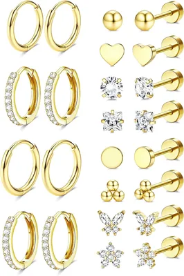 Jstyle Hypoallergenic Ear Jewellery, Surgical Steel & 14K Gold
