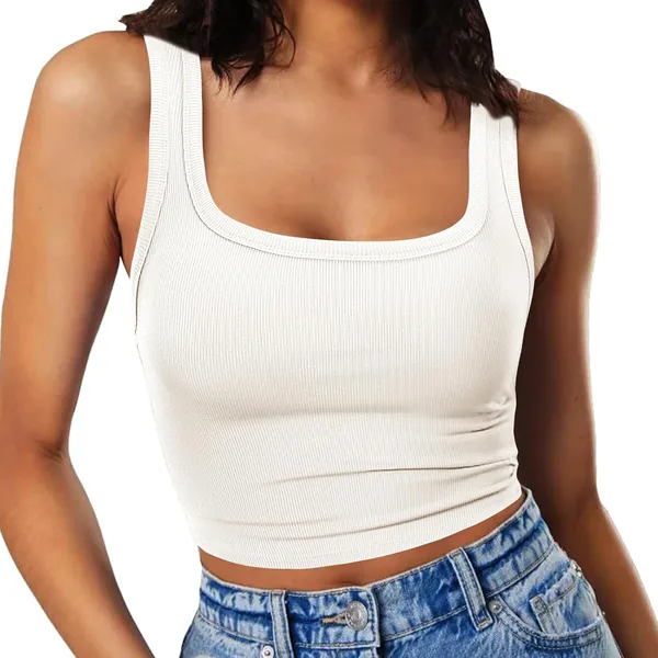 RIROW Womens Sleeveless Fitted Tank Top 2024 New Square Neck Ribbed Basic Tee XS-XL
