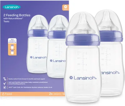Lansinoh Anti Colic Baby Bottle - 2 Pack 240 ml - Reduces Confusion, BPA & BPS-Free