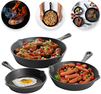 Raganet Juego de 3 Sartenes de Hierro Fundido con Mangas Largas Antiadherentes, 41% Off