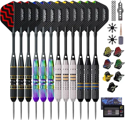Turnart Darts Metal Tip Set - 12 stk Steelfiske Dartset 22/24 Gramm Pro Dartset med Stylisk Design - 19% Rabatt