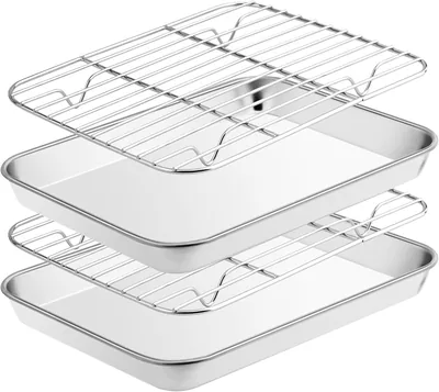 Växla Flammas 2 Griddlar + 2 Kalda Netter, Inox, 23.5 x 17.5 x 2.5, Rektangular Topplate med Bakgrate, Non-toxik — Best Deal
