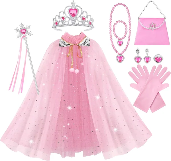 Vicloon Prinses Cape met Glinsterende Sequins, Prinses Kostuum met Magische Wandketting - Beste Deal