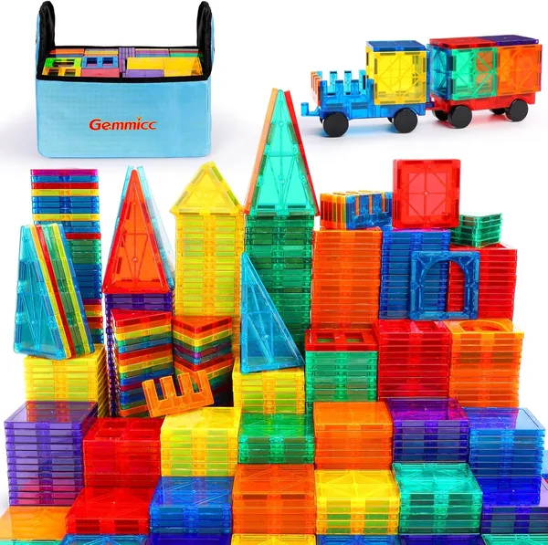 Gemmicc Magnetic Tiles, 126 PCS + Storage Case, STEM Building Blocks Magnet Toys for Kids