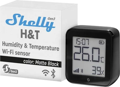 Shelly H&T Gen3 Black - 5% Off: Dra närvarande temperatur och fuknitet med Wi-Fi thermostat och hygrometer