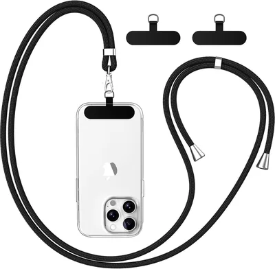 Caslord Mobile Phone Lanyard with 2 Black Universal Patches | Suitable for all smartphones and most 