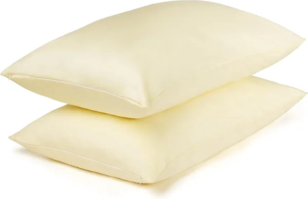 Cotton Pillow Protectors/Cases Queen Size with Zipper 2 Pack Ivory Color,Cooling & Breathable Bed Pillow Protectors Set of 2