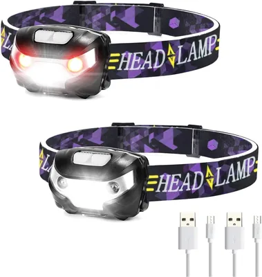 2 Piezas Linterna de Cabeza LED con 5 Modos de Luz, Recargable y Impermeable